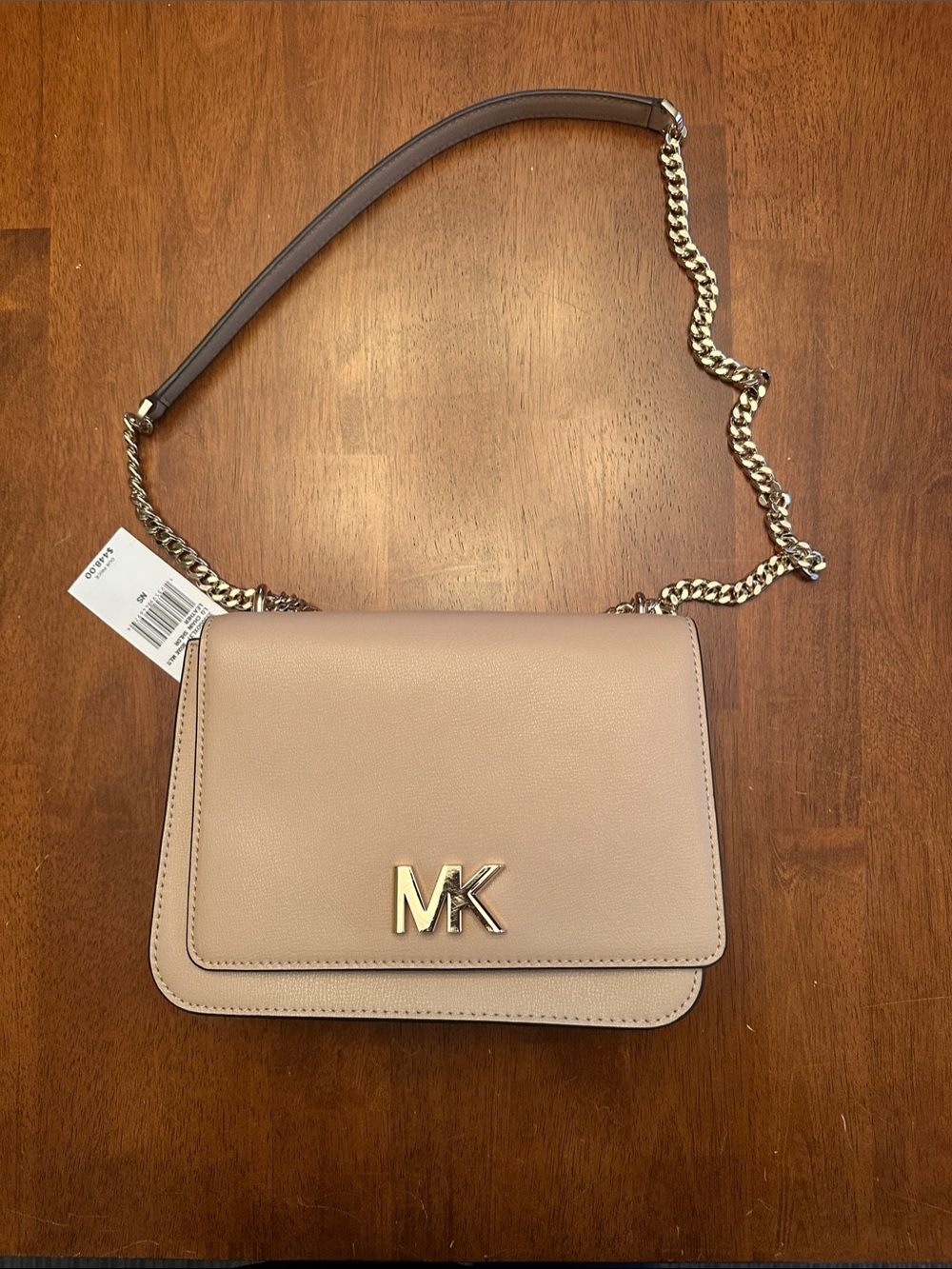 Michael Kors tan / beige Leather Crossbody with Gold Chain